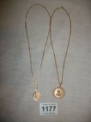 2 9ct gold pendants on chains
