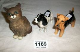 2 Beswick dogs and a Beswick cat