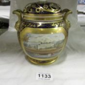 A tobacco jar depicting Kilham Hall, Nottinghamshire