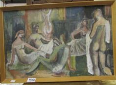 A 20C painting depicting a scantilly clad group scene