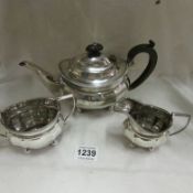 A 3 piece silver tea set, 540g. Teapot a/f