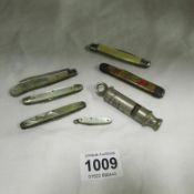 6 vintage penknives and a whistle