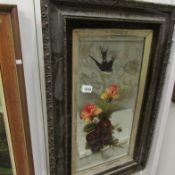 An overpainted bevel edged mirror signed C Munro