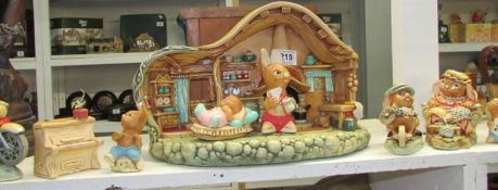 A Pendelfin kitchen and 9 Pendelfin rabbits