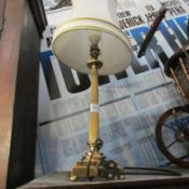 A  brass reeded column table lamp