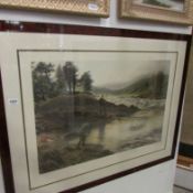 A large framed and glazed print 'Salmon Fishing on the Dee'