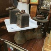 A set of Avery shop scales weights