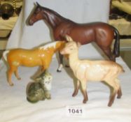 2 Beswick horses, a Beswick Deer and A Beswick cat