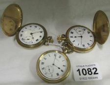 3 gold plated pocket watches