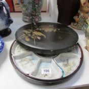 An Oriental 'Lazy Susan' in bird decorated lacquered box