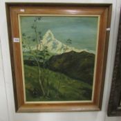 An oil on board mountain scene signed H. Tana