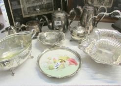 A mixed lot of silver plate including tea set