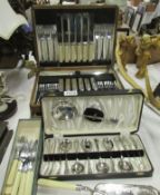 A cased canteen of cutlery and other cutlery