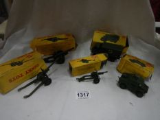 3 Dinky guns (686, 692, 693) and 2 military vehicles (621 & 688)