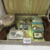 A quantity of costume jewellery including silver & enamel brooch, pearls etc