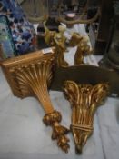 2 gilded wall brackets and 2 gilded figures