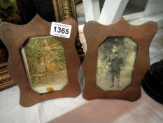 A pair of WW1 trench art photo framed