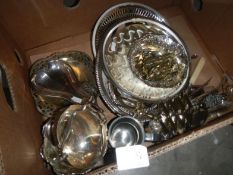 A mixed lot of silver plate, trays, cutlery etc
