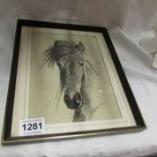 A signed charcoal drawing of a horse head