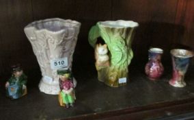 2 miniature character jugs, A Withernsea vase etc