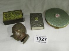 A powder compact, vesta case, matchbox holder and 1 other item