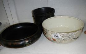 A chintz dish, Wedgwood Basalt pot and a Dutch scene bowl