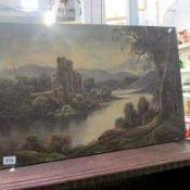An oil on canvas, lake scene