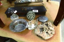 A mixed lot including glove  box, soapstone carving etc