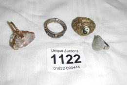 4 rings including silver coin ring