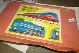 A boxed tin plate 'mechanical' train set