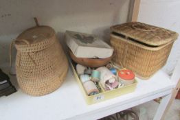 2 sewing baskets and needlework items etc