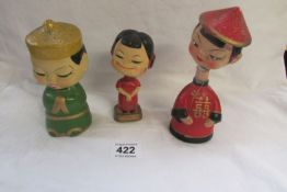 3 nodding papier' mache' figures