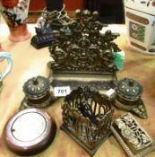 A brass inkstand and 3 other items