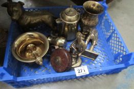 A box of brassware