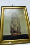 A large oil on canvas of a tall ship signed R McKay 1835