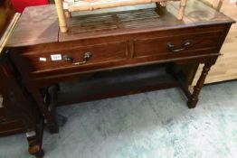 An oak side table incorporating record player