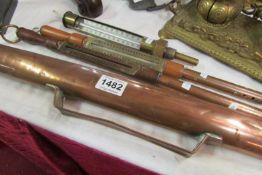 2 'Hot bed' thermometers, one other and a copper cylinder