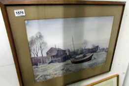 A watercolour of a beach cottage signed Ronald Way