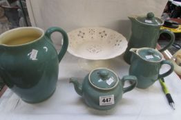 A Leeds creamware comport and 4 items of Denby