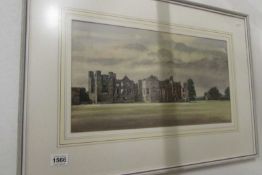 A framed watercolour of Cowdrey Castle ruins signed Kenneth Inns
