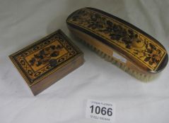 A Tunbridge ware clothes brush and box