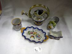 5 items of Quimper including watering can, clog, tray etc