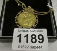 A 1914 gold Sovereign in gold mount and on gold chain