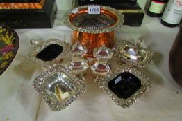 A mixed lot of silver plate including condiment set