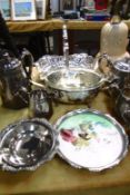 A mixed lot of silver plate including tea set,