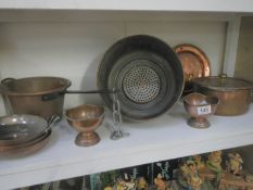 A mixed lot of copper pans etc