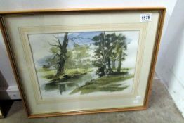 A watercolour of a woodland stream by Ron Ranson
