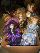 5 Porcelain dolls including Romany doll