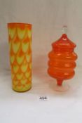 A Swedish art glass vase and an amber glass lidded pot