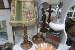 A barley twist table lamp and 2 others